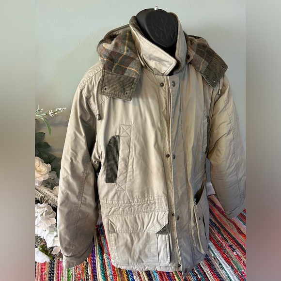 90s Duck Hunting Hooded Jacket Winter Coat Beige Vintage Medium - Picture 4 of 9